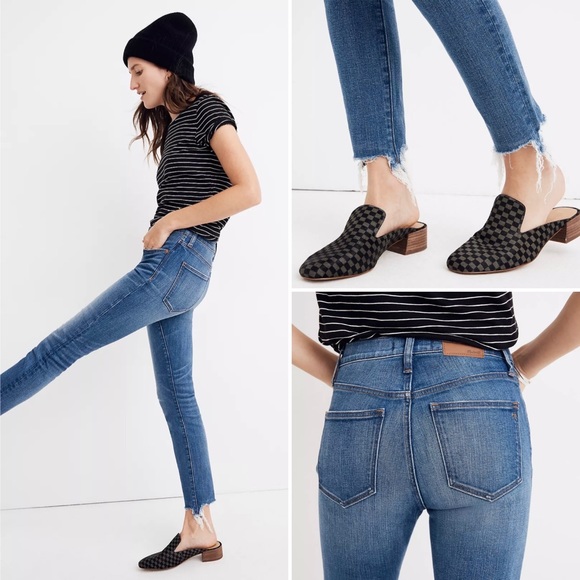 Madewell 9” High Rise Skinny Crop Jeans Destructed Hem Medium Wash Ankle Length - Picture 2 of 16